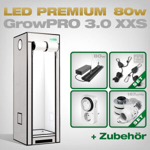 Grow Tent Complete Kit LED GrowPRO XXS + 1x GCx 2solo PWR, 80W