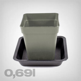 Plant Pot with Tray, square/taupe-black, 0.69 Liter