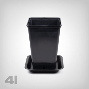 Plant Pot with Tray, square/black, 4 Liter